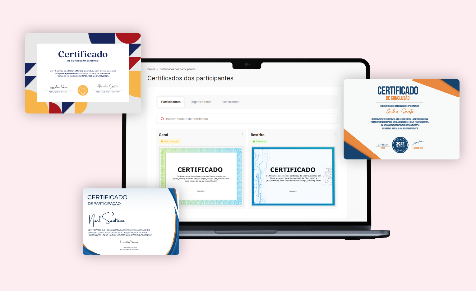 Certificados e dashboard do evento